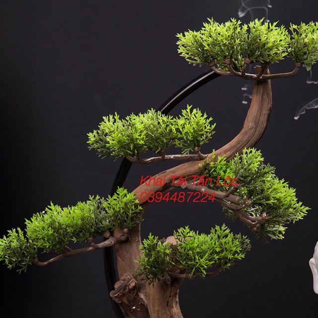 Bộ tượng chú tiểu ngồi thiền và kệ gỗ thác khói kèm phụ kiện 7 món