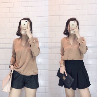 Áo sơ mi đáp cổ chéo lụa cực sang xinh đẹp