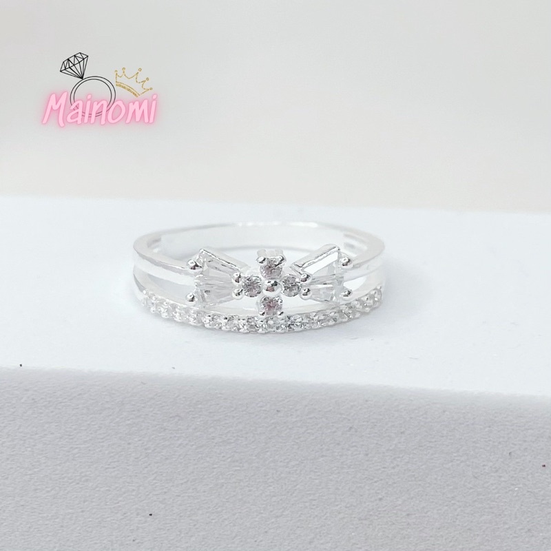 Nhẫn nữ hình nơ kép MAINOMI mã kèm quà tặng, xinh xắn chuẩn bạc thiết kế độc đáo