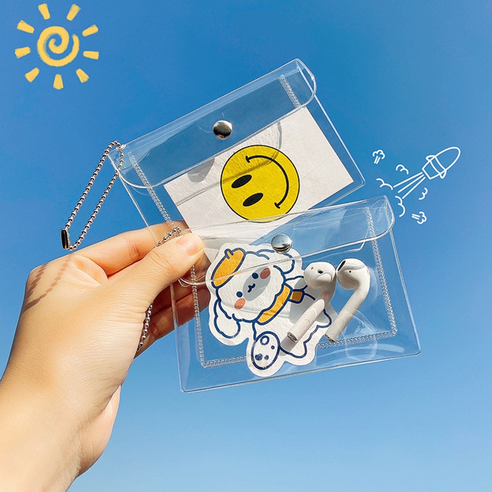 Túi nút bấm bằng PVC trong suốt cầm tay có móc khóa xích chống rách thời trang hiện đại