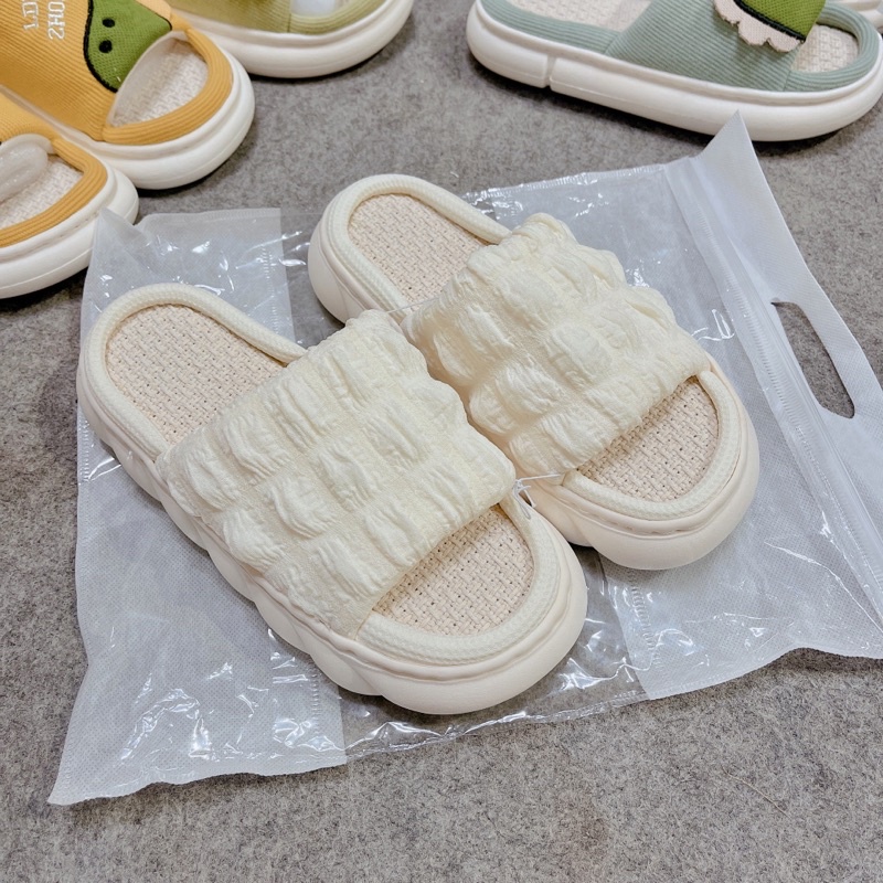 Dép đi trong nhà vải dệt cao cấp đế cói thông thoáng, Đế cao 3cm Siêu Êm ( vải bông)