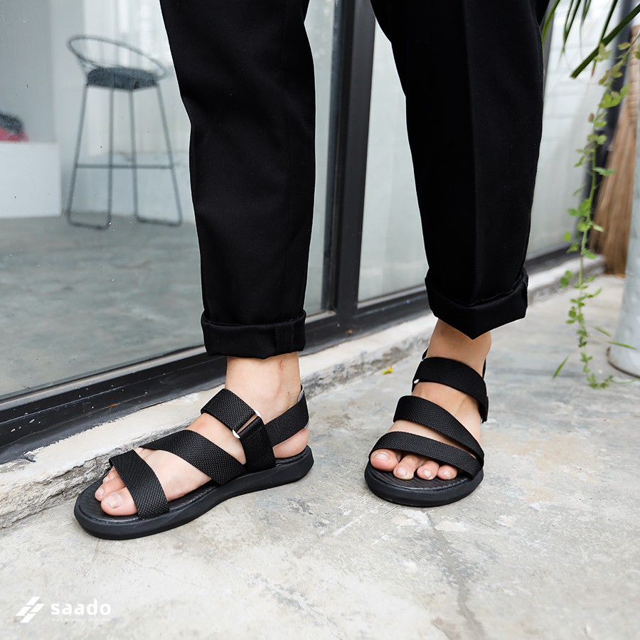 [CHÍNH HÃNG] SANDAL SAADO | NN07 – Màu Đen Trơn Basic | Giày Sandal Nam Nữ Cao Cấp Đi Học Đi Chơi