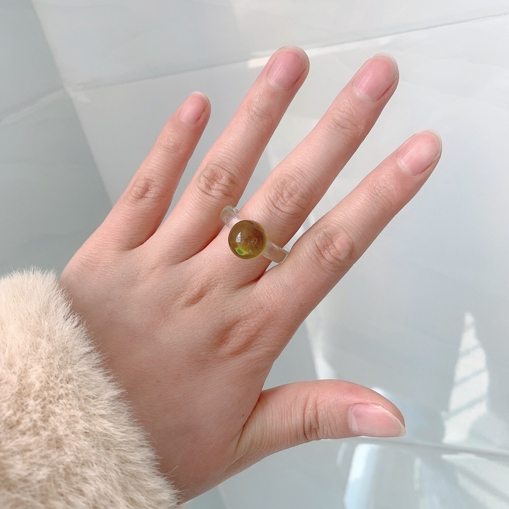 Nhẫn Resin Pha Lê Trong Suốt Hình Cầu Phong Cách Nhật Hàn Dễ Thương Thời Trang Cho Nữ