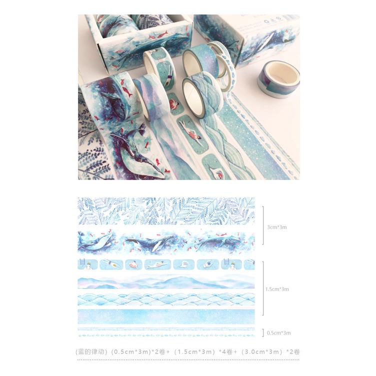 Bộ 8 cuộn băng keo giấy washi hình cánh hoa nhiều kích thước khác nhau dùng trang trí sổ tay diy