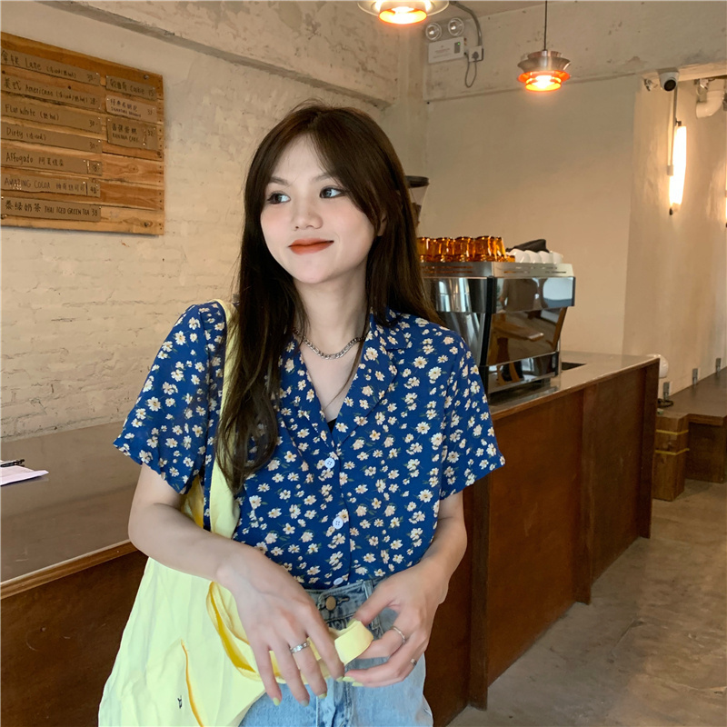 SUXI Áo Sơ Mi Ngắn Tay Dáng Rộng In Hoa Thời Trang Mùa Hè Hàn Quốc Dành Cho Nữ