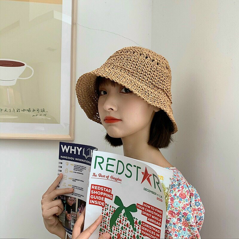 Nón Cói, Mũ Cói Mềm Vành Nhỏ Trơn Đi Biển Phong Cách Retro Vintage