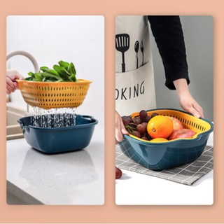 Set rổ kèm chậu 6 món bộ 3 rổ và chậu thau nhựa rửa rau củ đựng hoa quả trái cây 2 lớp
