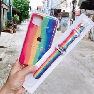 Ốp chống bẩn cầu vồng full viền iphone 6/6s, 6P/6sP,7p/8P,X/xs, xsmax, ip 11,ip 12 kèm dây đeo apple watch xịn sò
