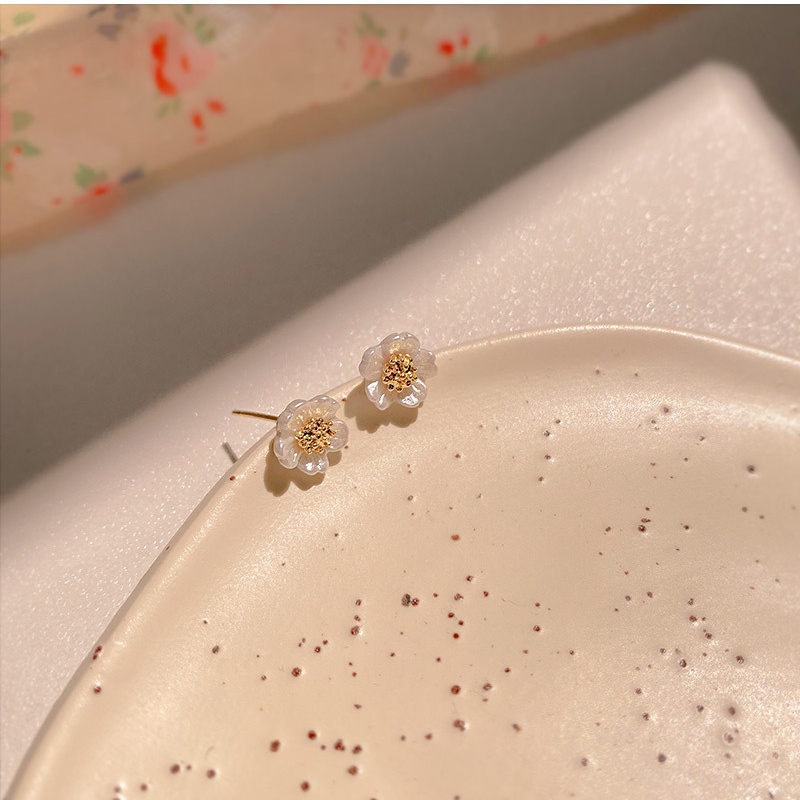 Bông Tai Mạ Bạc 925 Hình Hoa Mini Phong Cách Hàn Quốc Dễ Thương