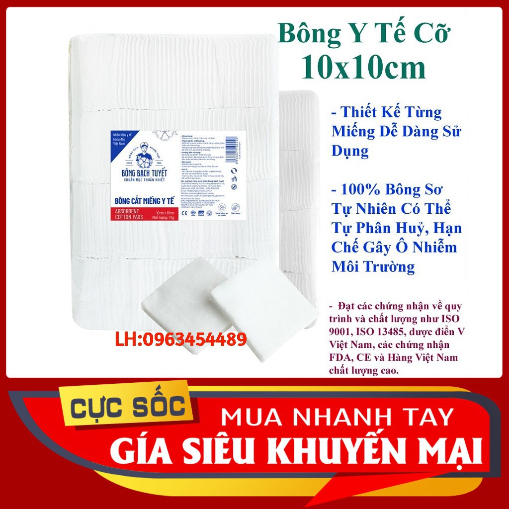 Bông Bạch Tuyết cắt miếng vệ sinh cho bé 10x10 cm