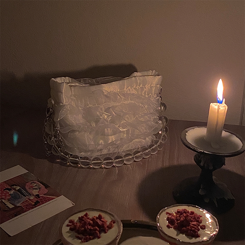 Túi Đeo Vai Mini Đính Ngọc Trai Phối Dây Xích Phong Cách Vintage