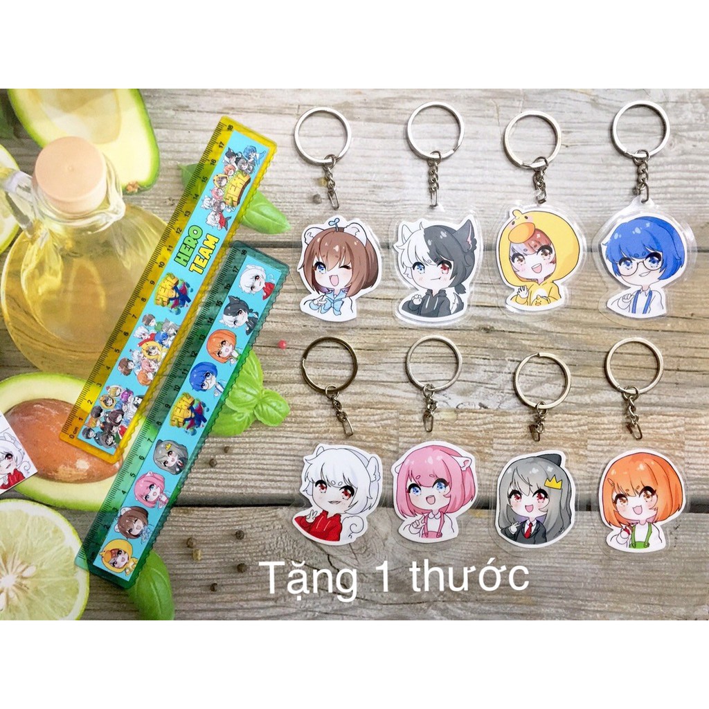 Bộ Móc 8 khóa Hero team chibi tặng kèm 1 thước 0399