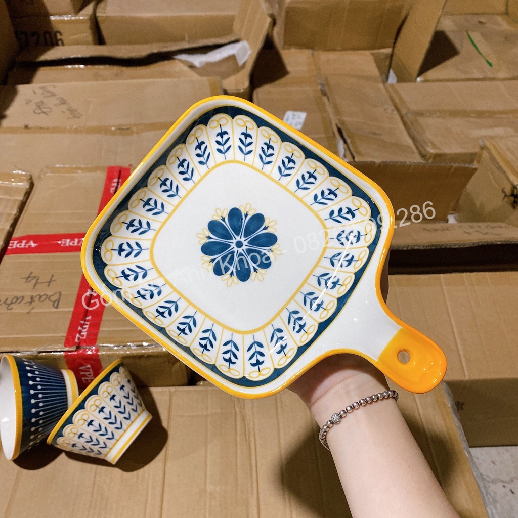 Sét Bát Đĩa sứ Decor Chén Dĩa Sứ Dễ Thương Cute Cao Cấp  sét thổ cẩm 15 món xinh yêu H5