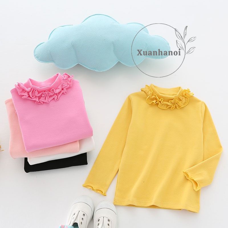 Áo giữ nhiệt áo cotton len cổ 3 phân bèo cổ cho bé gái 12-30kg 7 mầu XHN1099