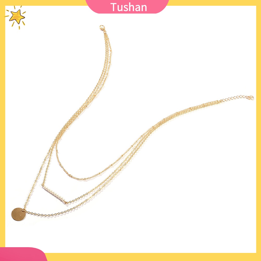 Dây chuyền ba lớp đính ngọc trai mặt tròn thời trang sang trọng