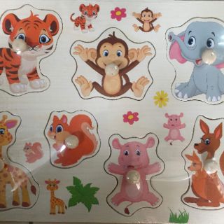 Bảng ghép hình động vật có núm gỗ