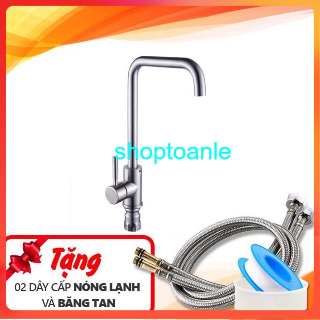 ⚡[FREESHIP] Vòi chậu rửa bát nóng, lạnh Inox sus 304 cần vuông cắm chậu KAN HD ZY+2 Dây cấp chân đồng