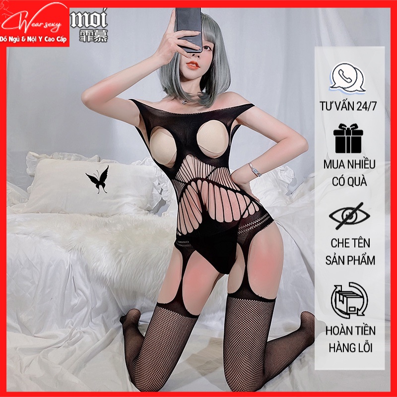 Bodysuit Ren Đan Dây Siêu Sexy  Gợi Cảm Chất Ren Mềm Mại Quyến Rũ 7529 [CWEAR.SEXY_ĐỒ NGỦ &amp; NỘI Y CAO CẤP]