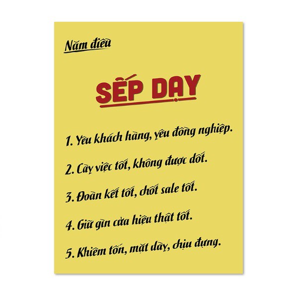 Decal dán tường slogan văn phòng Slogan_013 Năm điều sếp dạy và nhiều mẫu khác
