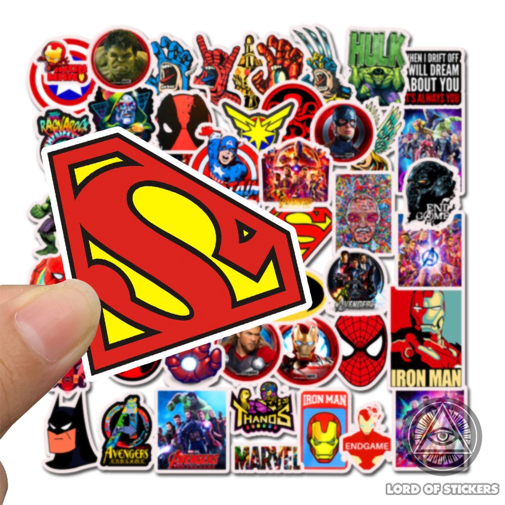 Set 50 Nhãn Dán Siêu Anh Hùng Marvel DC Sticker Phim Hoạt Hình Chống Thấm Nước Trang Trí Mũ Bảo Hiểm, Ván Trượt, Laptop