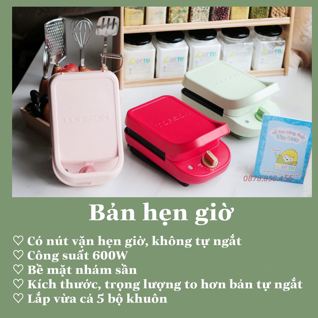 Máy Nướng Bánh Mì Kẹp TORSOM - Phiên bản hẹn giờ - Máy Làm Bánh Mỳ Sandwich - Kèm 5 khuôn