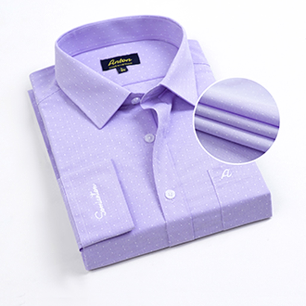Áo Sơ Mi Nam Công Sở Trung Niên Thương Hiệu Anton Dài Tay Tím Chấm Bi Vải Cotton – AC156