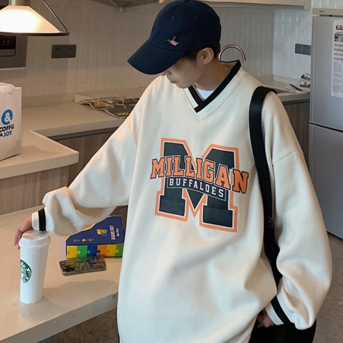 v neck sweater hàn quốc unisex áo len thời trang áo dài tay áo sweater form rộng tiếng Nhật áo sweater nỉ fashion áo nỉ sweater nữ