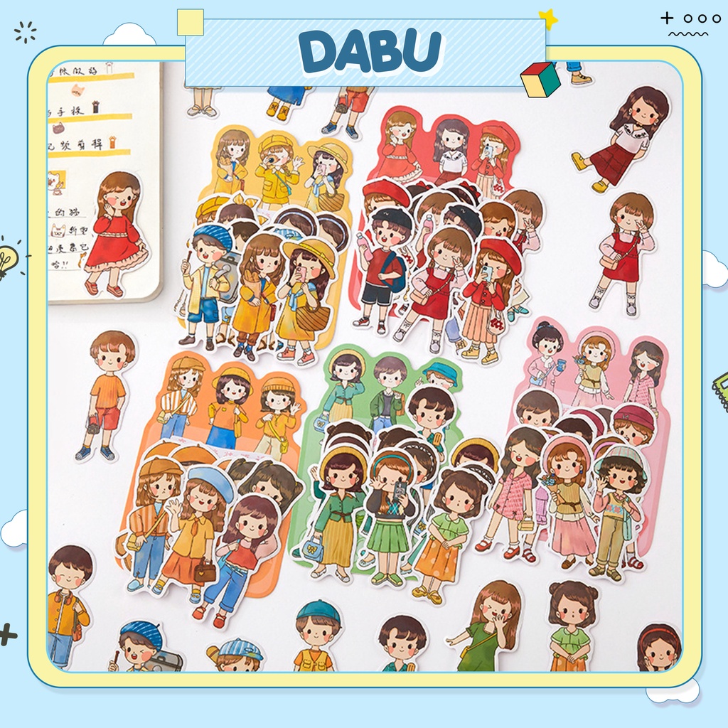 Set 20 sticker nhãn dán cô bé DABU hình dễ thương