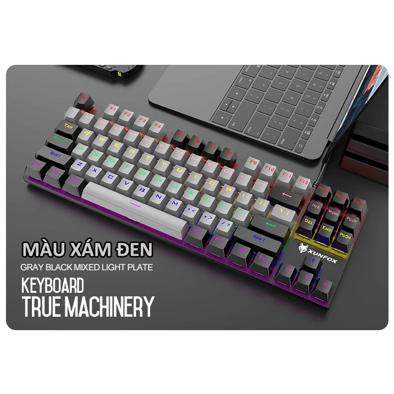Bàn phím cơ gaming blue switch XUNFOX K80 loại 87 keys - hỗ trợ hơn 20 chế độ led (MÀU NGẪU NHIÊN) PHỤ KIỆN 1986