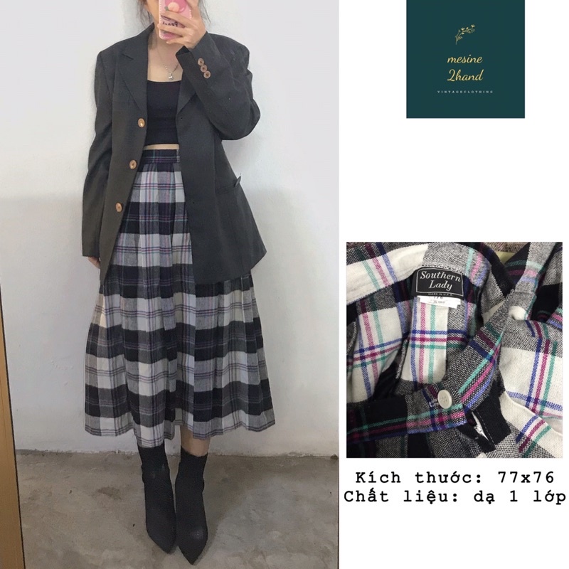 CHÂN VÁY DẠ DÀI HOẠ TIẾT CARO VINTAGE SIÊU XINH