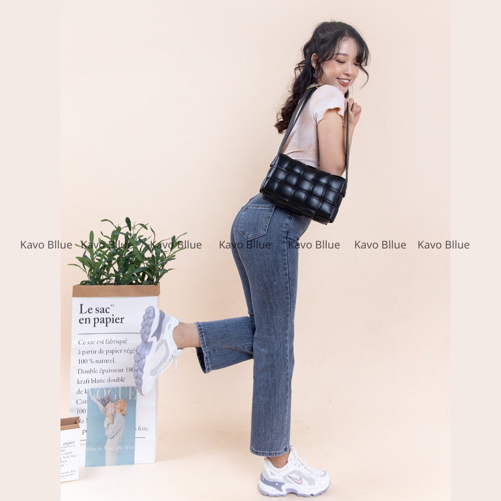 Quần Jeans Nữ Ống Đứng Ghi Đá Co Giãn Hàn Quốc KAVO BLUE Lưng Cao Ống Suông D61