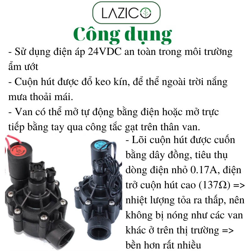 Van điện từ 24vdc phi 42, van nước điện từ Lazico chính hãng giá rẻ