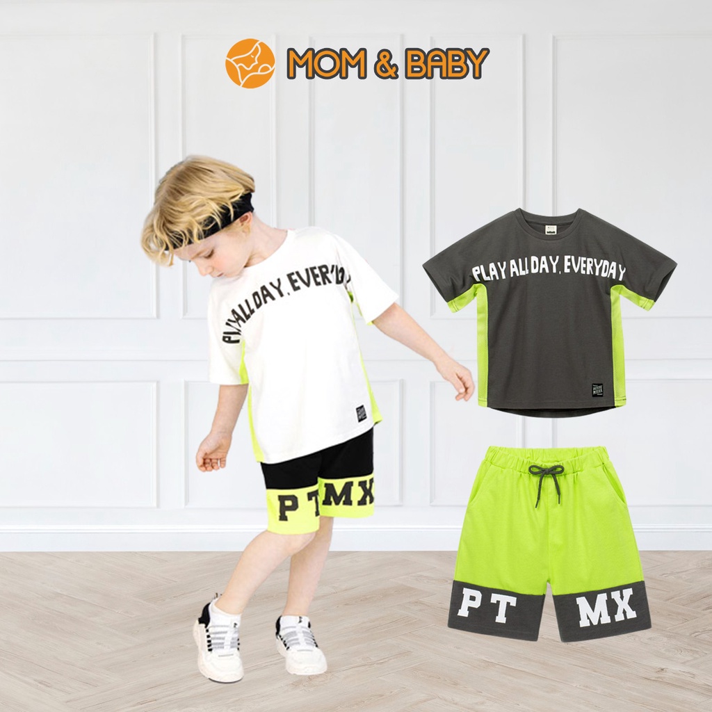 Set đồ bộ short thun bé trai Petite Mieux thương hiệu Hàn Quốc thể thao năng động màu trắng, xám MOM & BABY DMECE24