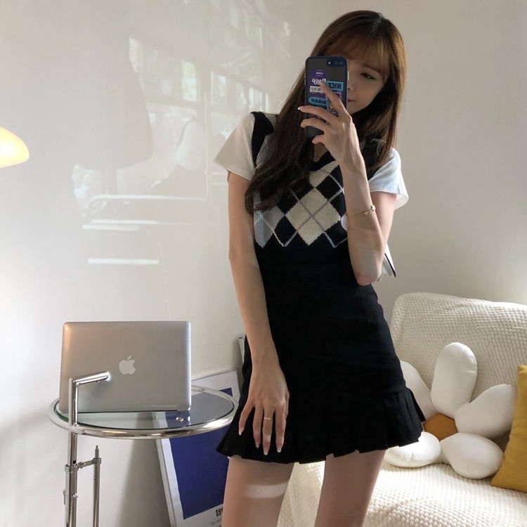 AMOI Chân Váy Ngắn Lưng Cao Màu Đen Thiết Kế Xếp Ly Thời Trang Cho Nữ