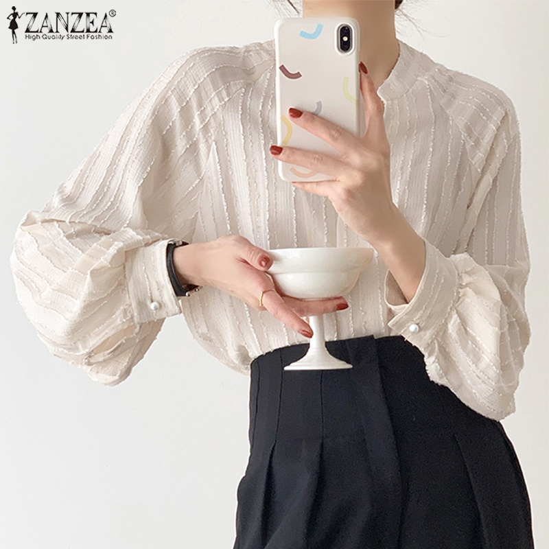 Zanzea Áo Sơ Mi Nữ Tay Dài Cổ Chữ V Phong Cách Hàn Quốc