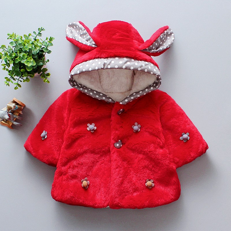Áo khoác cotton có mũ trùm đầu họa tiết hoa chấm bi cho bé gái