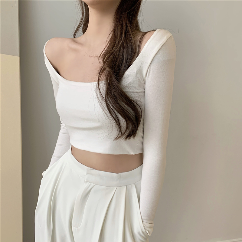 Áo thun nữ SUXI dài tay cổ chữ U màu trơn đa năng