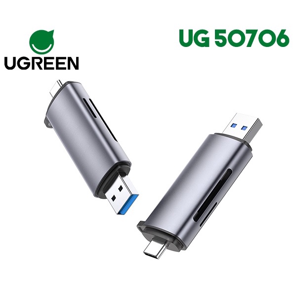 Đầu đọc thẻ USB Type C với 2 khe thẻ cắm SD và OTG UGREEN - Hàng chính hãng
