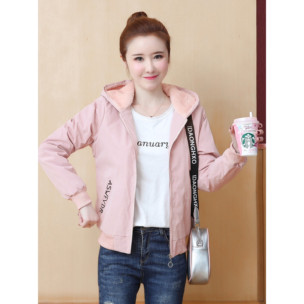 Áo khoác lót bông mềm có nón trùm phong cách Hàn Quốc trẻ trung cho nữ | BigBuy360 - bigbuy360.vn