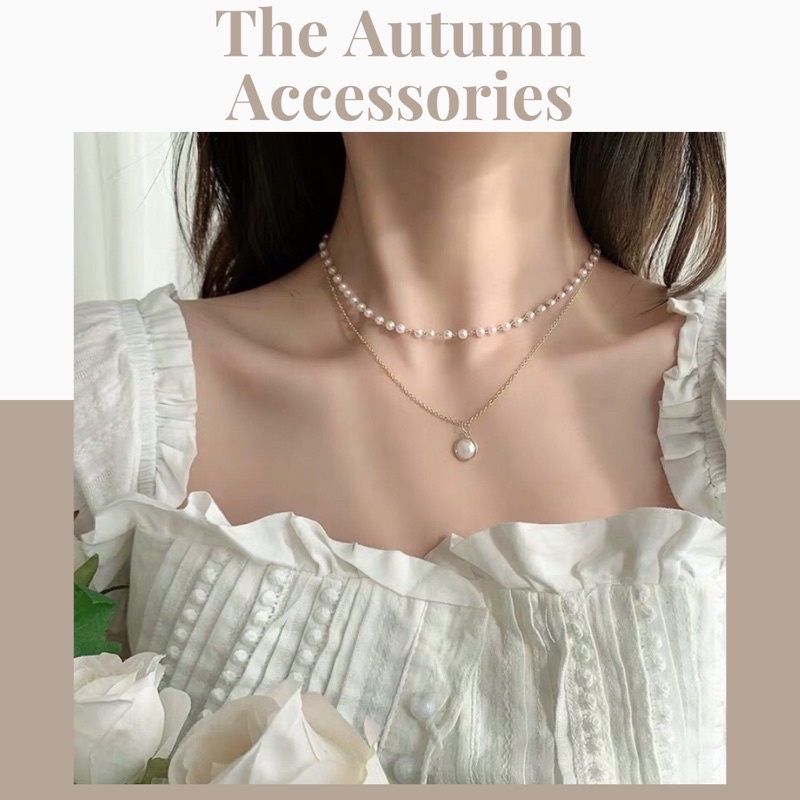 Dây chuyền 2 dây mạ vàng đính ngọc trai nhân tạo The Autumn Accessories - DC01