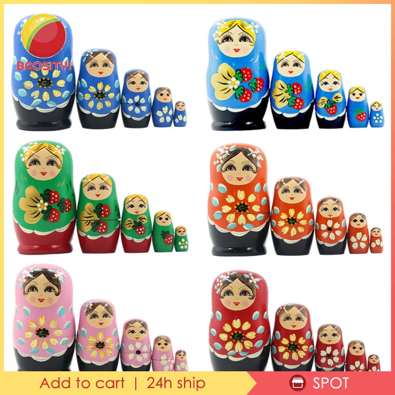 Set 5 mô hình búp bê đồ chơi Nga Matryoshka nhiều màu có thể lồng vào nhau