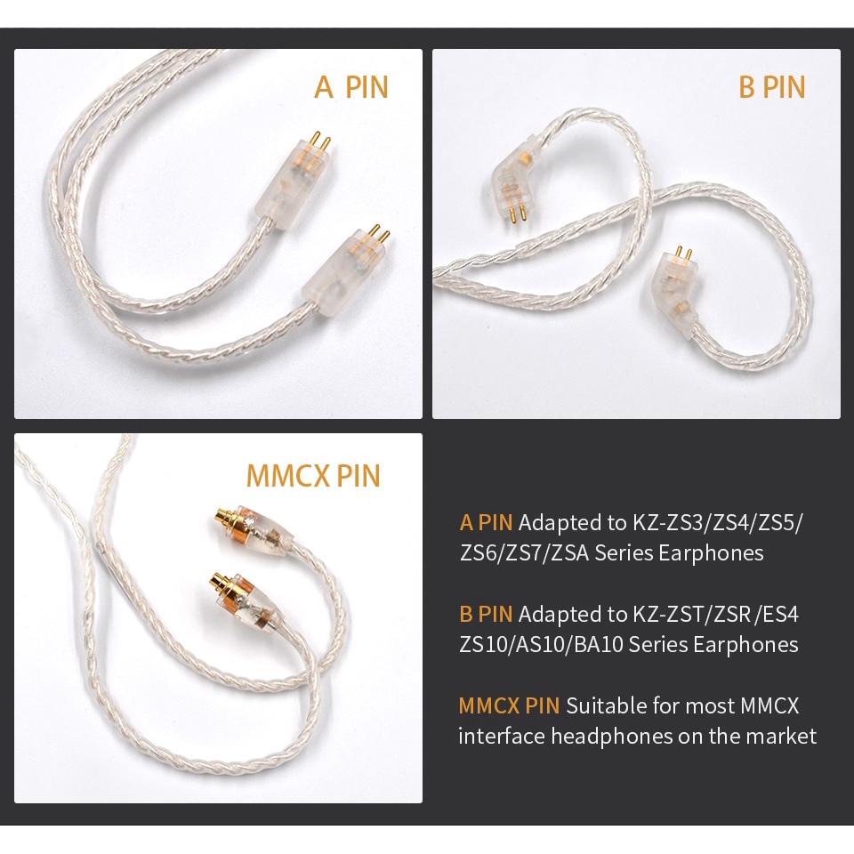 Dây cáp AV 2Pin / mmcx cho KZ zs7 zs10 as10 ba10 ed16 zsn