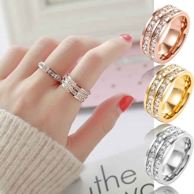 Nhẫn Titan 2 Hàng Đá Vuông Siêu Xinh