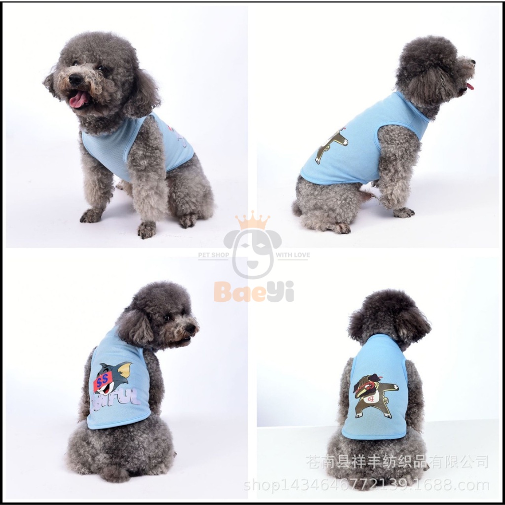 Áo cho chó mèo BaeYi, Quần áo cho mèo cún, chó vừa,vải mỏng mát in hình khủng long, Phụ kiện thú cưng