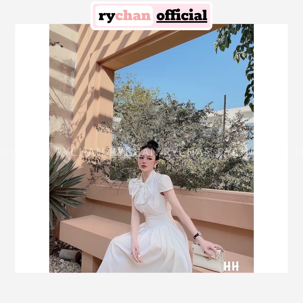 Đầm Xòe Midi Tay Hến Chiết Eo Cổ Đính Nơ [Ảnh Thật Cuối] - DX0070