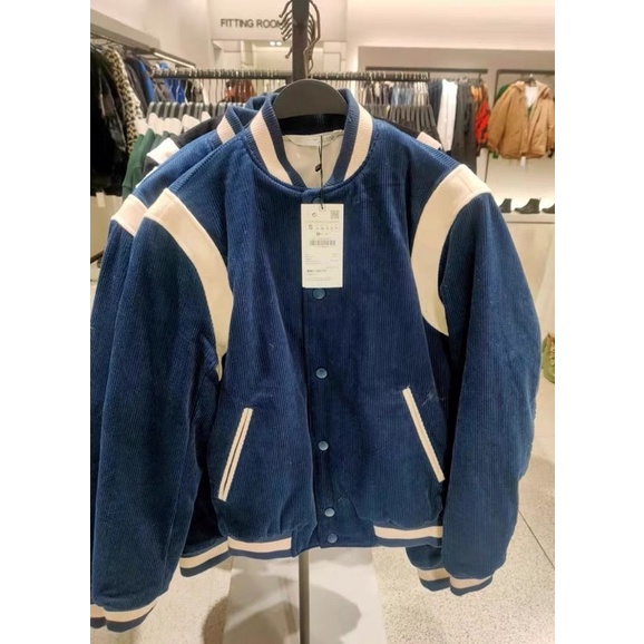 Order áo khoác xuất dư ZARA của nam Áo khoác bomber nhung tăm phối viền