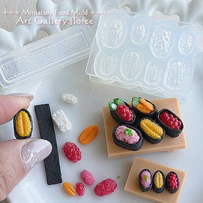 Khuôn silicone trong dẻo nặn đất sét đồ ăn hình sushi nigiri nhà búp bê minifood dollhouse
