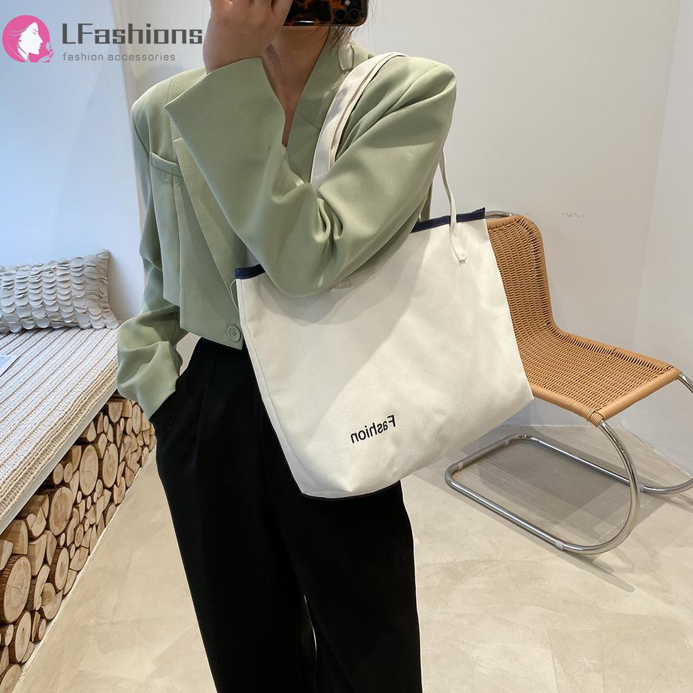 Fashion Women Canvas Letters Printing Shoulder Bag Large Capacity Tote Handbags