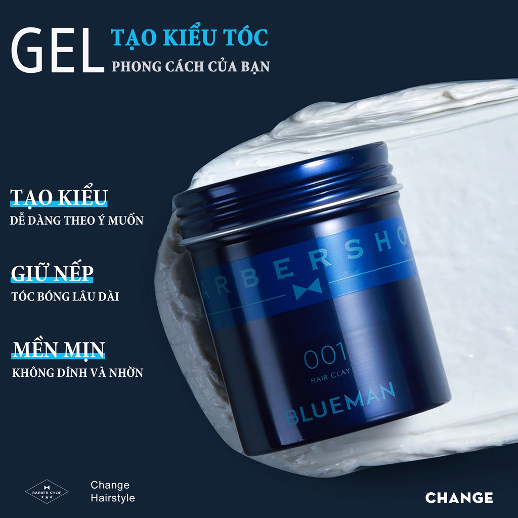 Gel Vuốt Tóc Nam BLUEMAN, Giúp Tạo Kiểu &amp; Giữ Nếp Tóc Dài Lâu