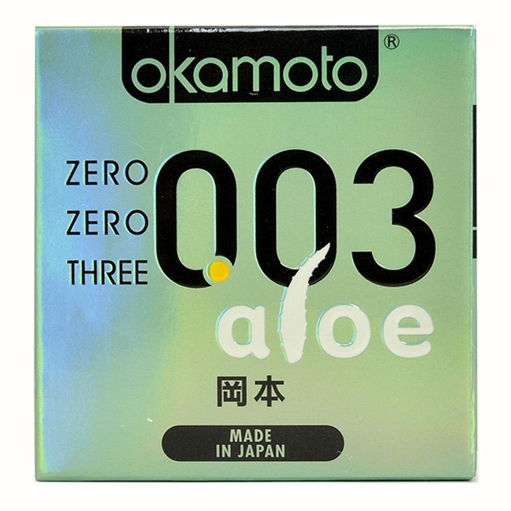 [ Combo 2 hộp ] Bao Cao Su Okamoto 0.03 Aloe. Tinh Chất Lô Hội Hộp 3 Cái